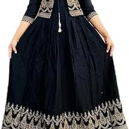 Women's Traditional Long Maxi Dress, Black with Gold Embroidery, 3/4 Sleeves, Button Front-image-60
