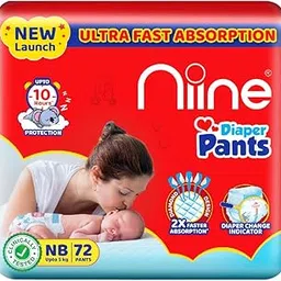 NIINE Cottony Soft Baby Diaper Pants (Size- NB/XS) Upto 5 kg with Wetness Indicator for Overnight Protection, Mega Pack, 72N-picture-12