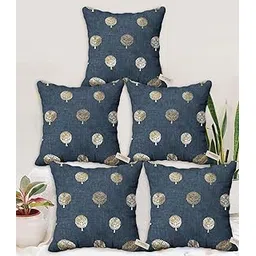 BLUE GRASS Digital HD Foil Tree Print Velvet Cushion Cover - Set of 5 || Blue || 12x12.-picture-12