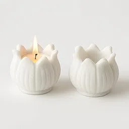 RM White Marble Tealight Candle Holder Set | 3-Inch Round Aroma Candle Holders for Home Décor | Elegant Center Table & Festival Decor | Handcrafted Natural Stone | Set of 2-image-45