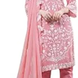 Pink Embroidered Cotton Salwar Suit with Dupatta, Long Sleeves, Floral Design-picture-25