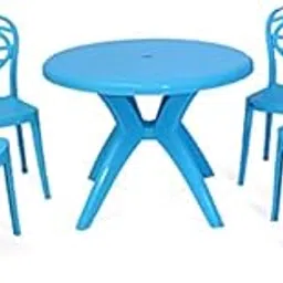 Oaknest Unboxing Furniture Supreme Oak with Marina Circular Plastic 4 Seater Dining Table with 4 Chairs Set (Aqua Blue) - 5 Piece-picture-14