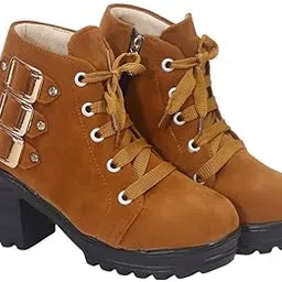 mukunda footwear Stylish Lace-Up Ankle Boots with Studded Buckles and Chunky Heels-picture-12