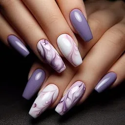 FWS Artificial fake Press On Nails Art Set (Set Of 20) Reusable Nails Extension,BridalNails,Stick-On Nails,Manicure Art Set, AcrylicNails,False Nails,DesignerNails | Nail Glue, Nail file, cuticle pusher, cleaning wipe | Glossy Lavender Marble Shape Medium Ballerina-image-35