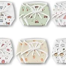 Mookoo Muslin Langots | Newborn Langot Cotton | Soft Cotton Baby Diaper Wrap | Comfortable Baby Langot for Newborns |3-6 | 12-Pack |Tractor-Bat+Train-Pumpkin+Butterfly-Owl-image-1
