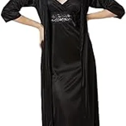 ledelav Women's Satin Nightgown and Robe Set, Long Length with Lace Detail, Pink image 1
