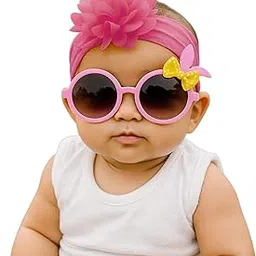 SYGA Baby Flower Stretchable Headband With Uv Protection EarTie Sunglasses Stylish Combo For Toddlers And Kids (Pink)-picture-59