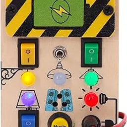 Bakiau ActionPad 561 – Electric Busy Board with 5 Lights, 6 Buttons & 1 Music Rhythm | Plug, Toggle, Switch, Push Buttons | Montessori Sensory Toy for Kids | Safe Wooden Activity Board | Ages 1+-picture-13
