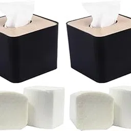 Mist Square Wooden Top Facial Tissue Dispenser and Holder for Bathroom Vanity Countertops Bedroom Dressers Night Stands Desks Tables - Set of 2 (Black)-picture-31