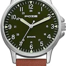 Poze Quartz Analog Green Dial PU Leather Strap Watch for Men-SP70011SL01W-image-19
