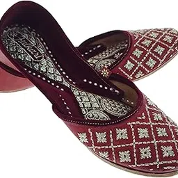 fulkari Women Zari Worked Casual Genuine Soft Leather Jutis | Bite and Pinch Free Juttis | Punjabi Jutti | Girl's Office Flat Ladies Mojari | dailywear Ethnic Juti |-picture-46