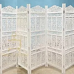 CRAFT DECOR Wooden Partition for Living Rooms, Wood Screen Separators, Wooden Room Wall Dividers 6 Wall Panels, Folding Screen for Living Room/Bedroom/Office/Restaurant/Pooja (White)-picture-14