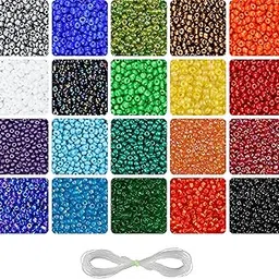 INDIKONB 20 Colours 2 mm Seed Beads Jewellery Making Material - includes Small Multicolor Seed Beads & Nylon Wire Thread-Jewelry Making Set for Embroidery Work, Art and Craft(2 mm - 11/0, 20 Colours)-image-83