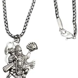 jewel harbour Oxidized Finish Lord Hanuman Pendant with Stainless Steel Chain - Gada Mahabali Bajrangbali Spiritual Amulet Necklace for Men-picture-28