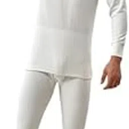 Men's Solid Round Neck Full Sleeves Thermal Top and Bottoms, Regular Fit, Colour - White, Pack of 1-picture-33