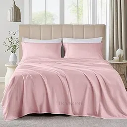 IRA HOME 3-Piece Bamboo Bedsheet Set Pink Blush – 1 Flat Sheet (102x108 Inch) & 2 Pillowcases (18x28 Inch) | 350 TC | 100% Organic Bamboo | Ultra Soft, Breathable, Hypoallergenic | King Bed Sheet Set image 1
