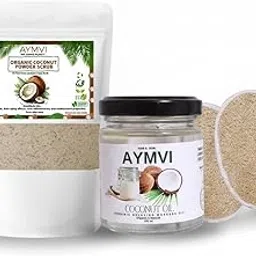 AYMVI organic Coconut Silk Body Combo Set (Organic Coconut Powder Scrub and Massage Oil Set, Natural Deep Hydration Face Treatment with Loofah, All Skin Types, 60g Powder, 100ml Oil)-image-57