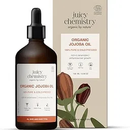 Juicy Chemistry Organic Jojoba Oil, 100 ml | 100% Pure, Cold Pressed & Virgin | Carrier Oil for Skin, Hair & Cuticles | Ceramide Rich for Skin Barrier Protection image 1