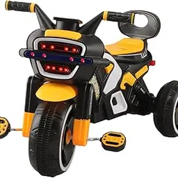 BABYBLESSING Noise Bike Pedal Tricycle for Kids Toddler Trike Headlight, Music,Eva Wheels & Curved Seat and backrest Push Along Pedal Trike for 15 Months to 3 Years (Yellow)-picture-22