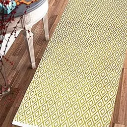 THE HOME TALK Weaved Cotton Carpets | Contemporary Decorators | Area Rugs for Bedroom, Center Table, Living Room, Drawing Room, Hall | Machine Washable | 70 X 140 CM | Yellow-image-4