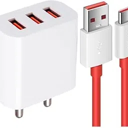 Tripleport Charger for Xiaomi Redmi Note 9 Pro Original QC Adapter Type C 3.0A High Speed Fast Turbo Charge QC 3.0 Smart with 1m Type-C Red Charging & Sync Cable (White, VT.Y1)-image-1