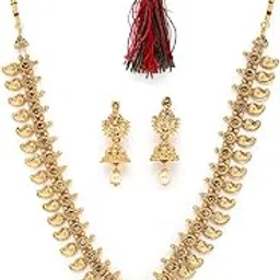 sukkhi Classical Temple Gold Plated Copper Beads Studded Long Necklace Set With Jhumke Earring | Jewellery Set For Women (NS105657)-picture-41