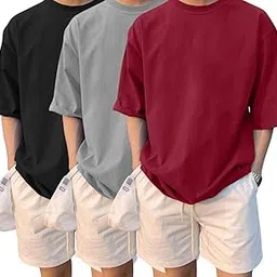 leotude Half Sleeve Oversized Tshirt for Men, Round Neck Cottonblend Drop Shoulder Solid T-Shirt-picture-12