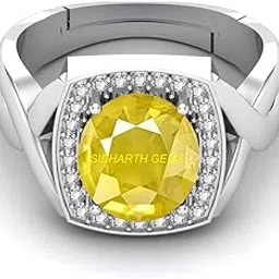 6.25 Ratti 5.00 Carat Unheated Untreatet A+ Quality Natural Yellow Sapphire Pukhraj Gemstone Silver Plated Ring for Women's and Men's (Lab Certified)-image-35