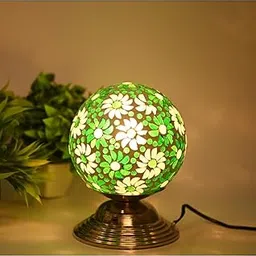Somil Glass Table Lamp with Decorative Mosaic Glass Shade and Metal Fitting - Elegant Green, Grey and White Design, Perfect for Any Room. Material: Metal & Glass, Dimensions: 15 X 15 X 21.5 CM-picture-26