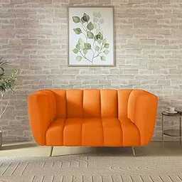 wakeup INDIA Sofa | Mushy Premium Fabric Sofa Set | 2 Seater Sofa | Pocket Spring Cushion | Padded Cushioned Armrest | Metal Leg with Golden Polish (Orange, Seating-2) | 3 Years Warranty-picture-12