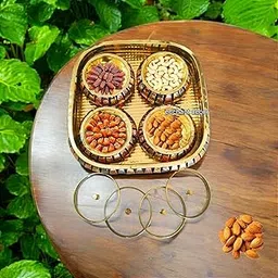 Asha Enchant Decor Multipurpose Decorative Brass Gift Box, 4-in-1 Square Tray with Kumkum, Mukhwas, Supari, Earrings Box, Steel and Copper Look-image-7
