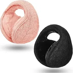 2 Pieces Foldable Ear Warmers Adjustable Knitted Earmuffs with Fuzzy Fleece Lining Unisex Furry Winter Earmuffs, multicolor, One Size-image-84