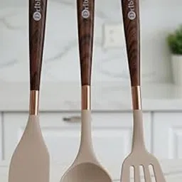 Dribble Premium Big Silicone Spatula Set of 3, Heat Resistant for Non-Stick Cooking,Baking & Mixing, BPA-Free, Food Grade with Designer Wooden Handle, Flexible Spatulas for Mixing, Stirring & Flipping-picture-32