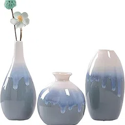 Set of 3 Ceramic Vases with Gradient Blue and White Glaze – Modern Decorative Vases for Home Décor, Centerpieces, and Flower Display – Elegant Minimalist Design for Living Room, Office,-picture-14