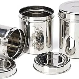 Sumeet Designer Stainless Steel Vertical Canisters/Ubha Dabba/Storage Containers Set of 3Pc (400ml,500ml,750ml), Silver-picture-22