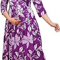 MFF Fabrics Women's Cotton Maternity Gown | Navy Blue Feeding Dress with Side Zips | 46 Inch Length | Soft & Stretchable | Baby Shower-picture-13