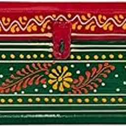 DuneVista Handcrafted Wooden Jewellery Box with Traditional Design, 30 cm Length, 11 cm Height, Red and Green-image-31