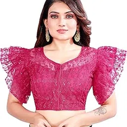 brigattes Women's Letest Split Net Deginer Blouse Fabric Heavy Full Sleeves Readymade Blouse Saree-picture-53
