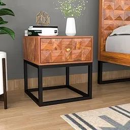 MAMTA HOME FURNITURE Bedside Table for Bedroom | Wooden Side End Table with Drawer Storage | Solid Wood Sofa Side Table for Home | Honey Finish-picture-10