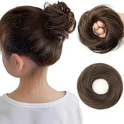 D-DIVINE Messy Bun Hair Piece - Real Human Hair Tousled Updo Extension Natural Curly Bun With Elastic Band-image-16