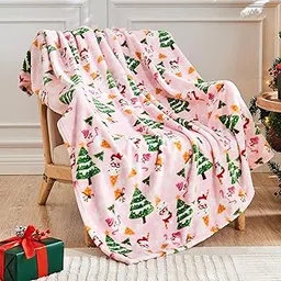 Edenleaf Christmas Blanket Soft Cozy Pink Christmas Throw Blankets with Holiday Themed Print for Couch Bed Home Decor, Fuzzy Warm Winter 50"x60" (Pink)-image-41
