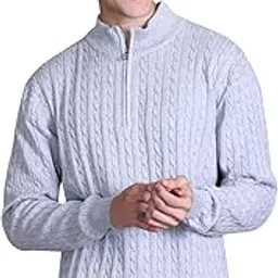 dzant Men High Neck Zipper Full Sleeve Woolen Cable Knitted Winter Sweater-picture-32