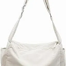 a-fua Crossbody Messenger Half-Circle Bag, Nylon, Shoulder Bag, Crossbody Satchel, Bag, white, M-picture-14