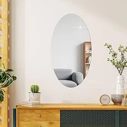 XSOURCE Self Adhesive Plastic Oval Mirror for Wall Stickers (30x20) Cm Frameless Flexible Mirror for Bathroom | Bedroom | Living Room | Wall Sticker Mirror Non-Glass, unframed, Clear-image-43