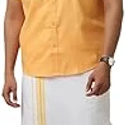 viveagham Men Matching Border Dhoti Half Sleeves Shirt Set-picture-33