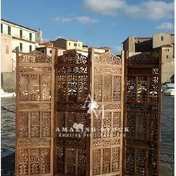 AMAZING STOCK Wooden Room Divider Partition Folding Privacy Screen Decorative Panel for Living Room, Bedroom, Hall, Makeup Studio & Pooja - KANGRA BADRUN Design (Brown, 4 Panel)-image-97