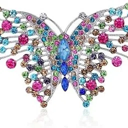 via mazzini Silver Plated Crystals Multicolour 'Viva Volaré' Butterfly Brooch Cum Saree Pin For Women (Brooch0550) 1 Pc-picture-21