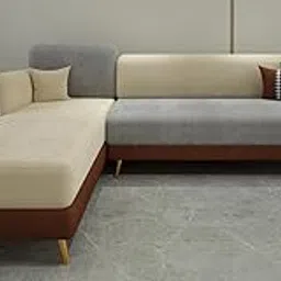 TREE TO DREAMY Polyester Velvet Contemperory Sofa Set with Cushion Chaise Lounge, Sectional Sofa Perfect for Your Living Room,Guests Room & Office. (Brown & Beige, RHS 5 Seater)-image-17