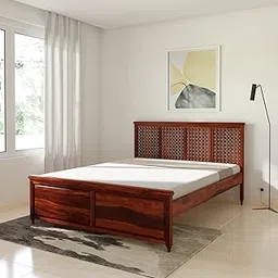 Amazon Brand - Solimo Traun Queen Size Solid Sheesham Wood Bed Without Storage (Honey Finish)-image-74