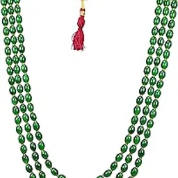 raadhe creation Designer Pearl Base Metal and Dulha Sherwani Moti Mala Haar Necklace for Groom Men's Indian Wedding Red (RED)-picture-30